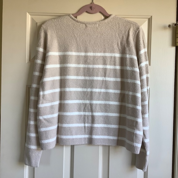 Barefoot Dreams CozyChic Lite Striped Cardigan Stone/Pearl SZ XL - Picture 10 of 16